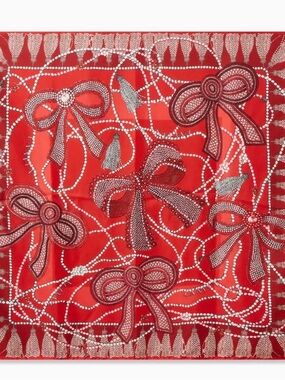Lanvin Red Bow Pattern Silk Scarf 87cm x 89cm